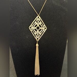 A New Day Gold Long Geometric Pendant Necklace with Tassel NWT